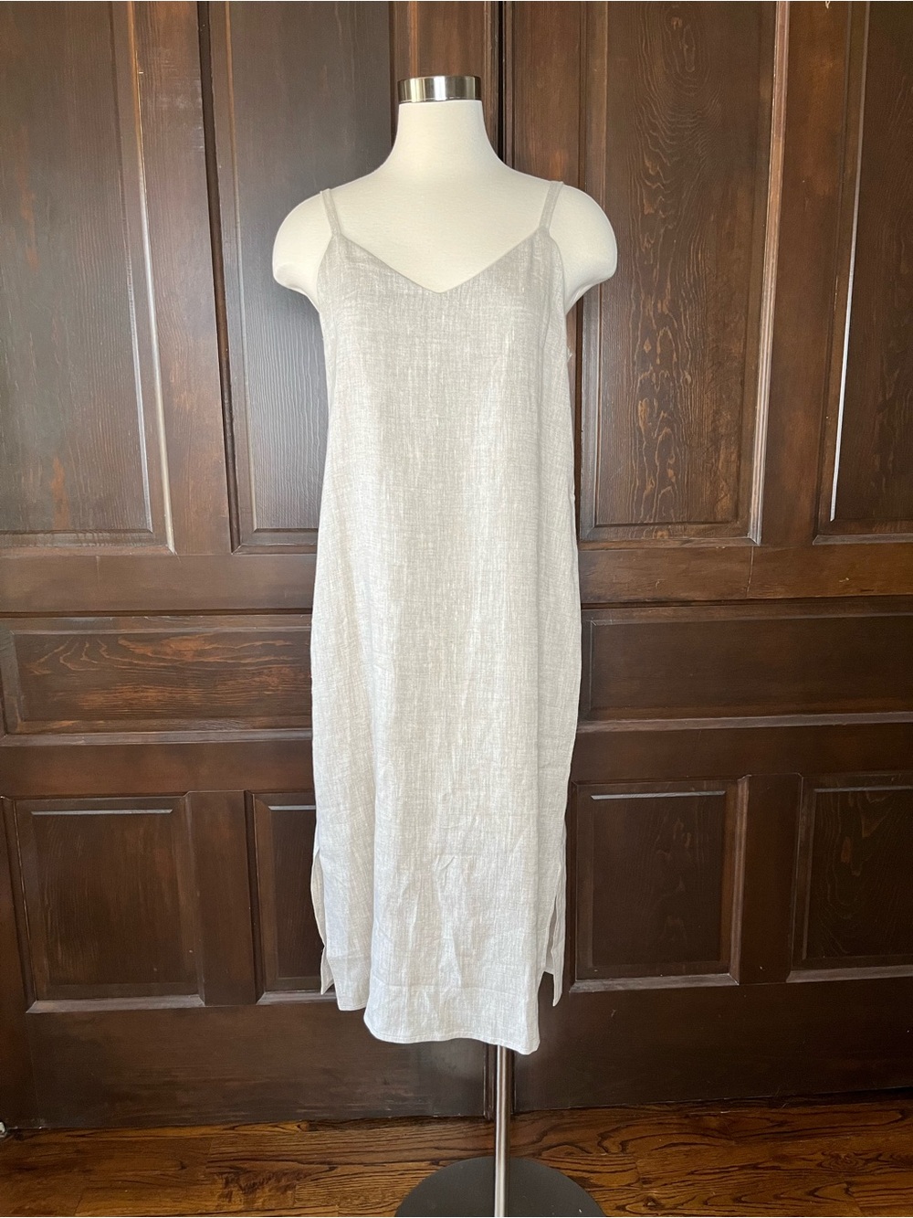 Crown Linen Designs Sleeveless Midi Dress Neutral V-Neck Spaghetti Strap Size S
